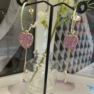 925 Silver Needle Heart Rhinestone Drop Dangle Earrings Romantic